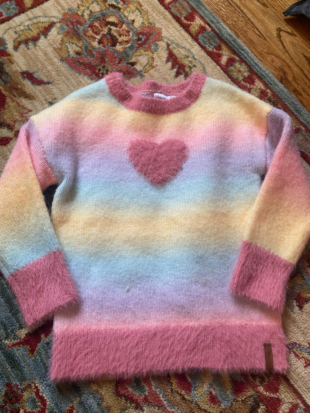 Deux par Deux Cozy Pastel Heart Mohair Blend Sweater - Pink Multi size 5